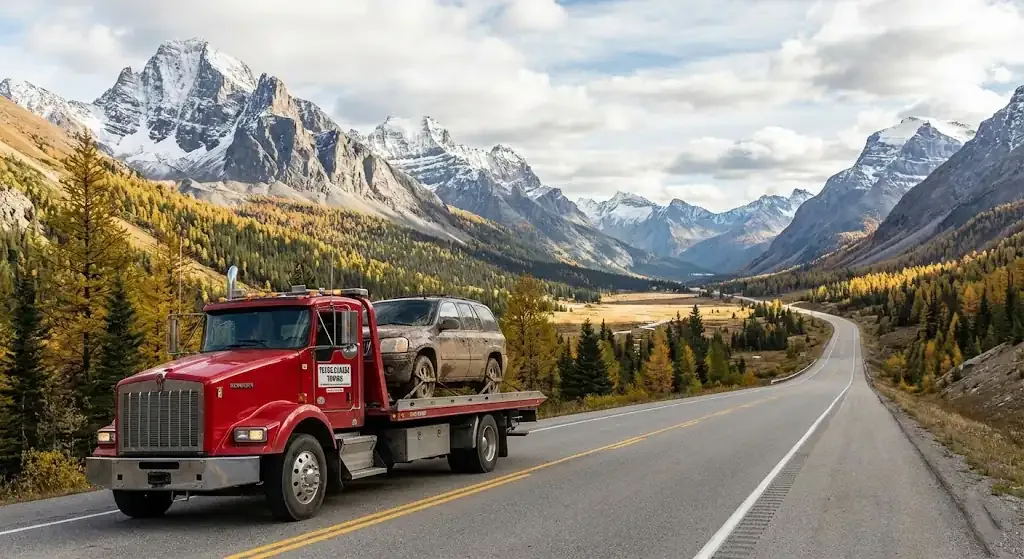 long-distance tow truck on a Vancouver highway corridor